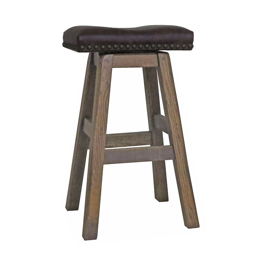 Distressed Swivel Bar Stool - Leather Saddle Seat