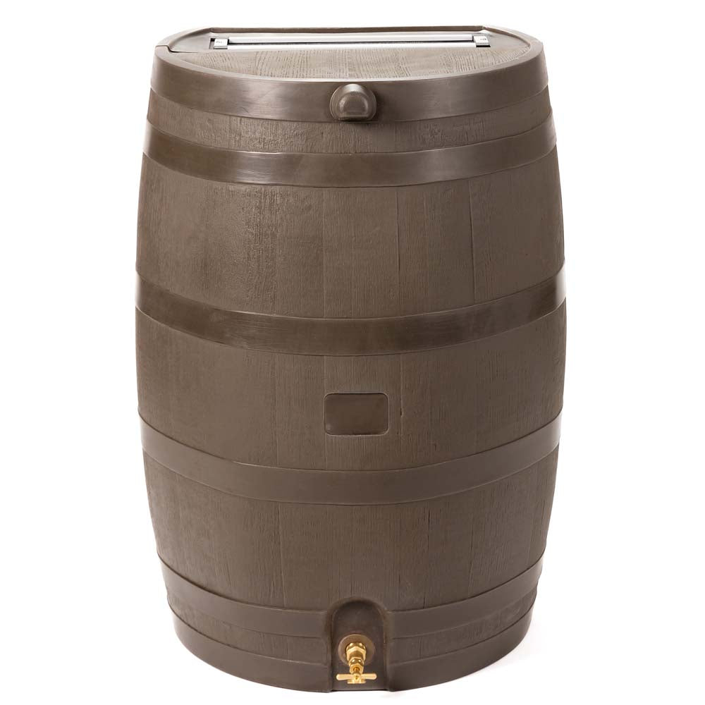 50 Gallon Wood Grain Rain Barrel with Flat Back