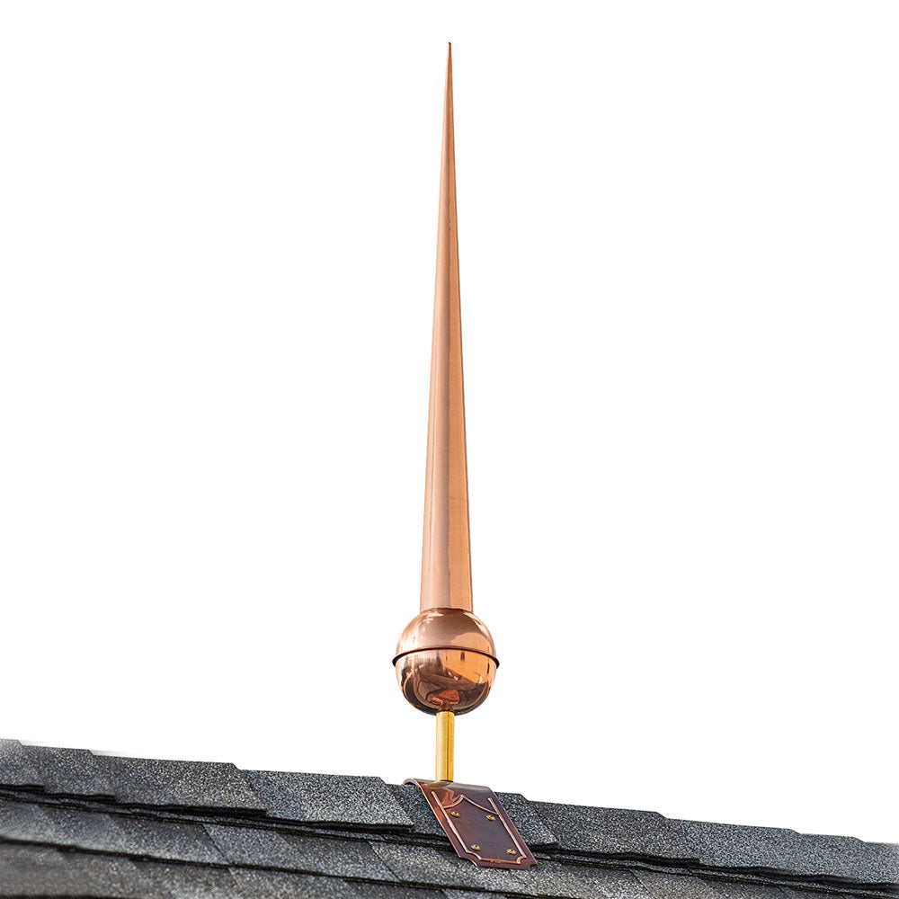 28" Gawain Pure Copper Finial with Decorative Copper Roof Mount