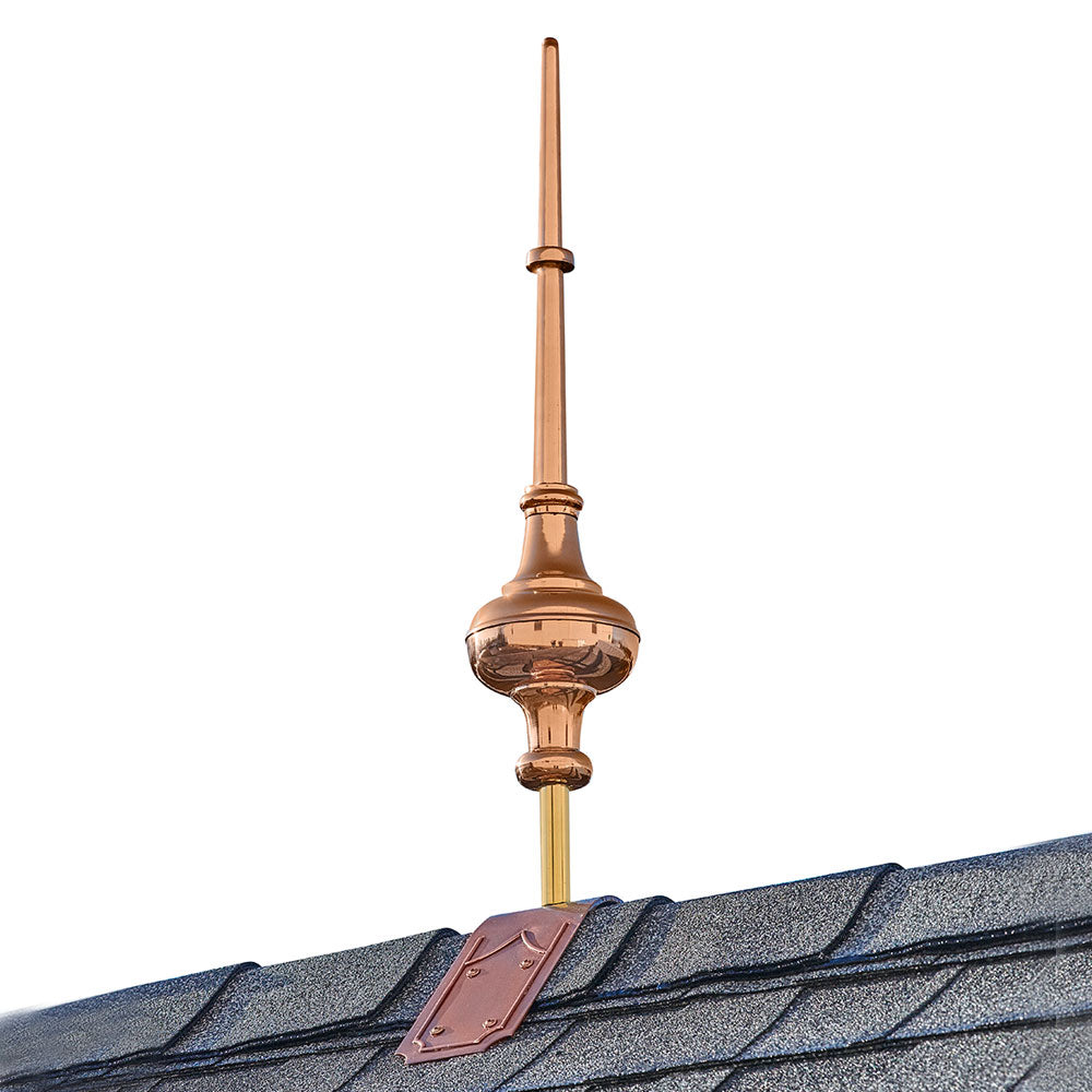 28" Morgana Pure Copper Finial with Decorative Copper Roof Mount