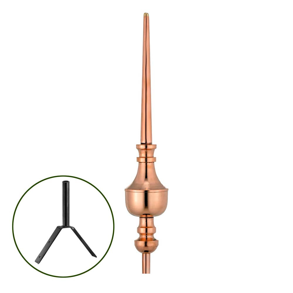 Victoria Pure Copper Rooftop Finial with Roof Mount