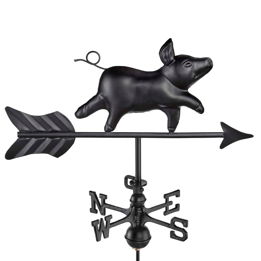 Black Aluminum Pig Garden Weathervane w/ Garden Pole
