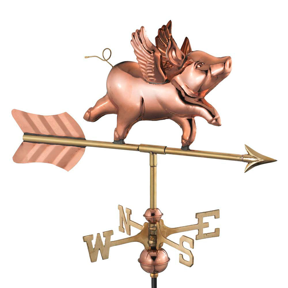 Flying Pig Garden Weathervane - Pure Copper w/Garden Pole