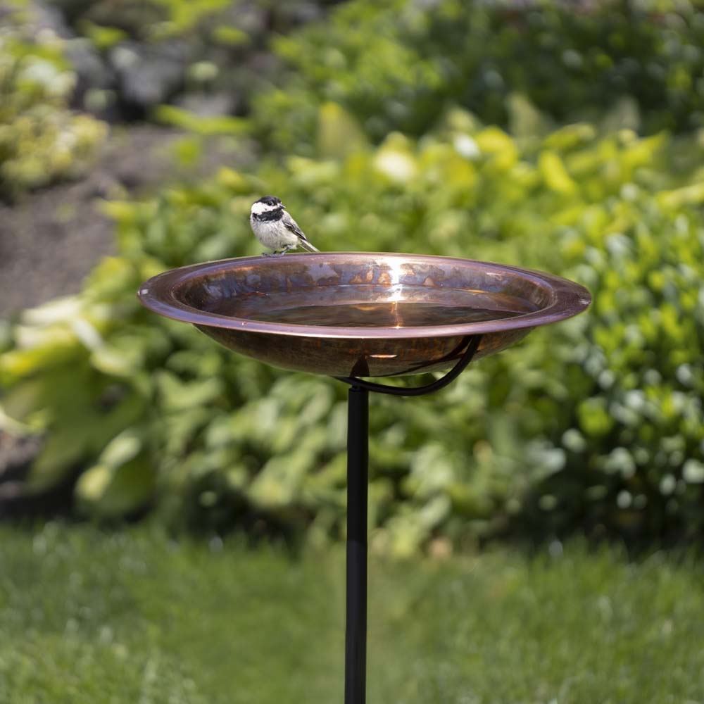 Fired Copper Bird Bath with Garden Pole