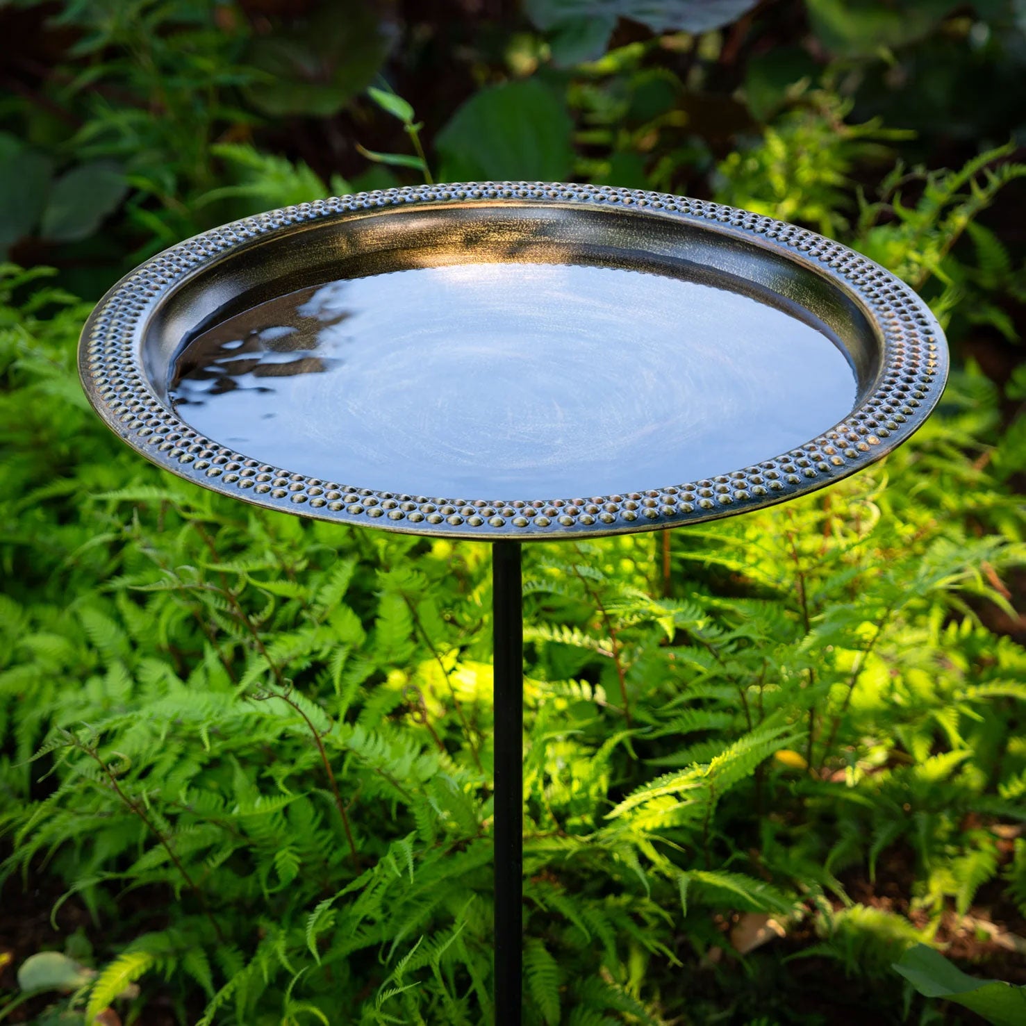 18" Beaded Copper Bird Bath with Garden Pole