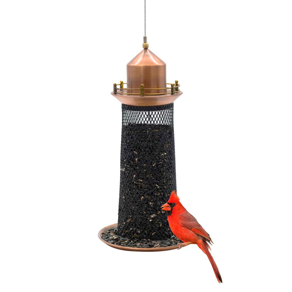 Copper Lighthouse Bird Feeder with Mesh Panels