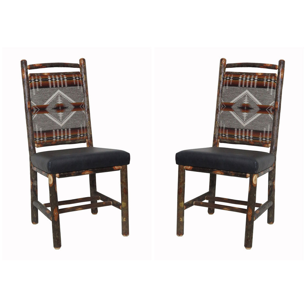 Hickory Dining Chairs with Upholstered Back & Leather Seat