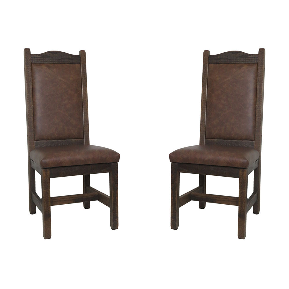 High Back Rustic Barnwood Dining Chairs Leather Back & Seat