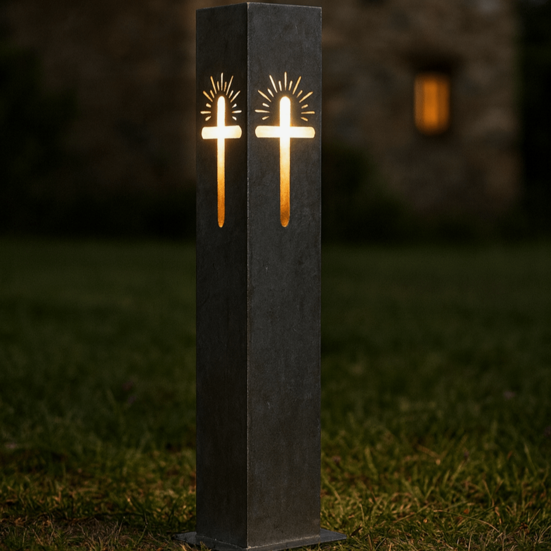 Eternal Light Solar Pillar - Steel Cross