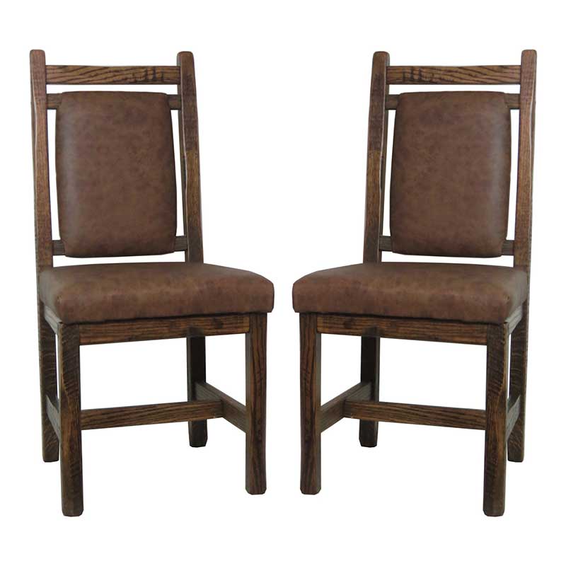 Barnwood Dining Chairs Leather Back & Seat - Set of 2