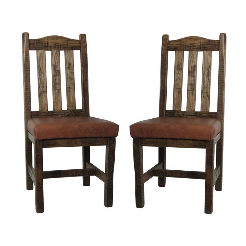 Barnwood Dining Chair with Slat Back & Leather Seat - Set of 2