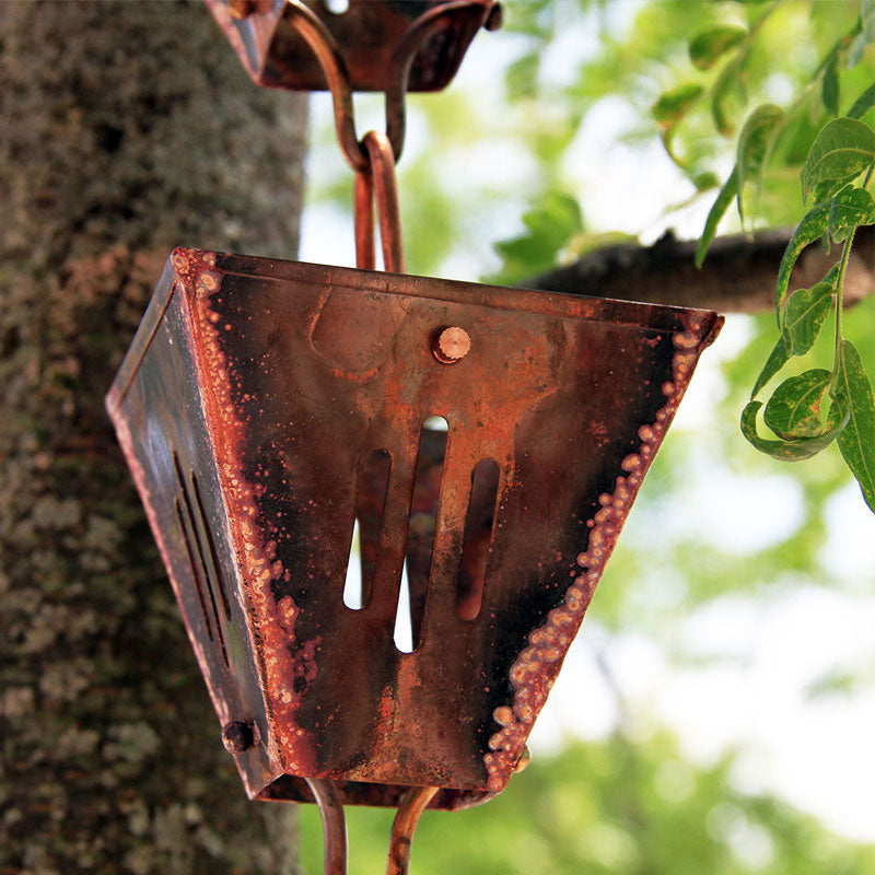 Aged copper Slotted Square Cups Rain Chain