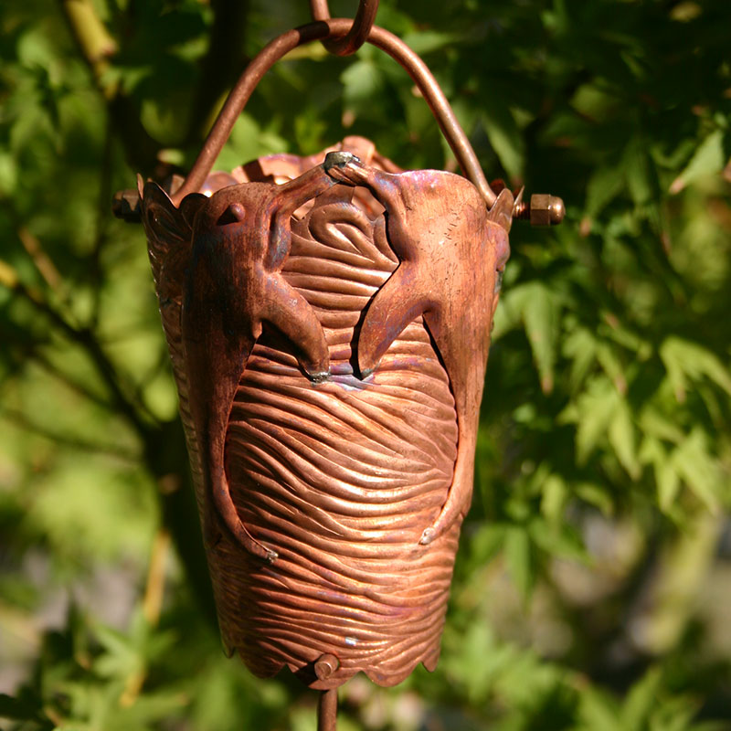 Wave & Dolphin Theme Copper Rain Chain single cup